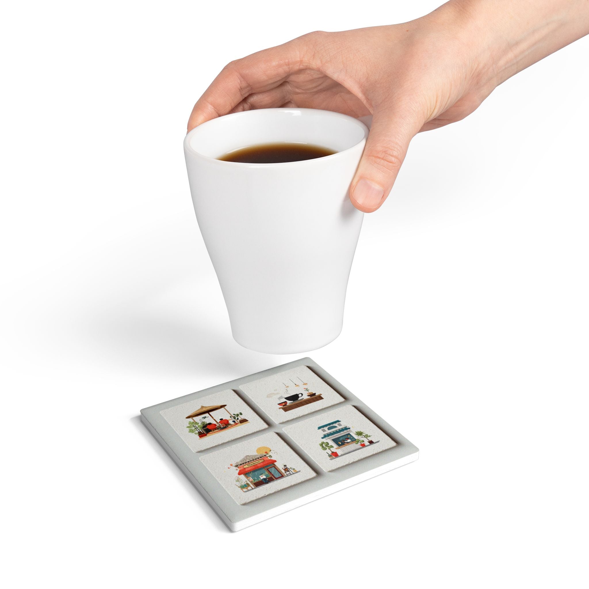 Gathering Places Ceramic Coaster Set | 4-Piece Global Traditions Collection